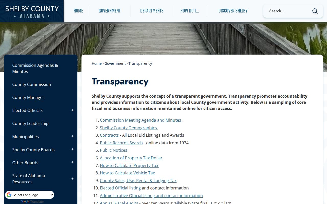 Shelby County transparency directory linking official inmate, dispatch, and public records sources
