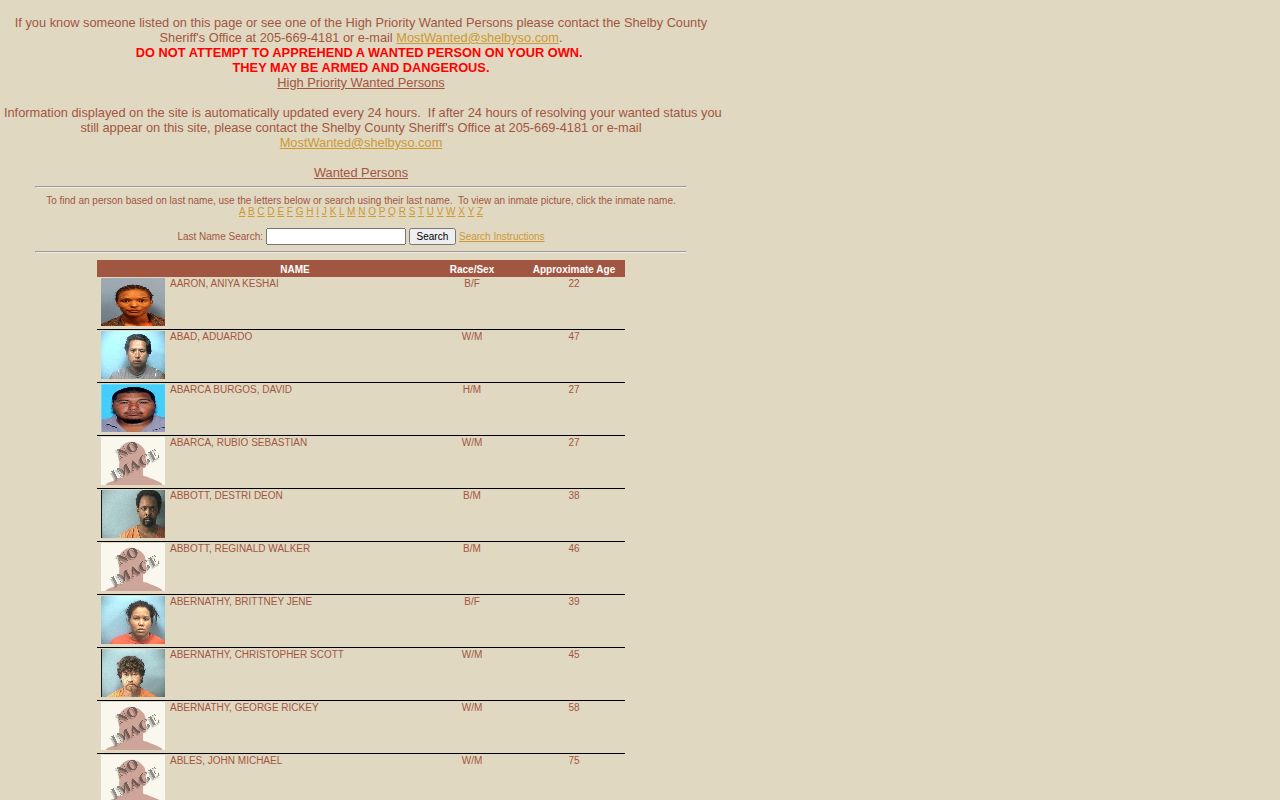 Official Shelby County Most Wanted search navigation and contact information