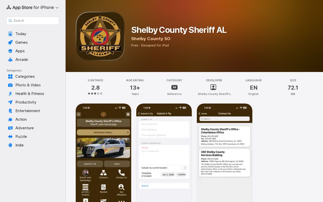 Shelby County Sheriff app arrest listing access description