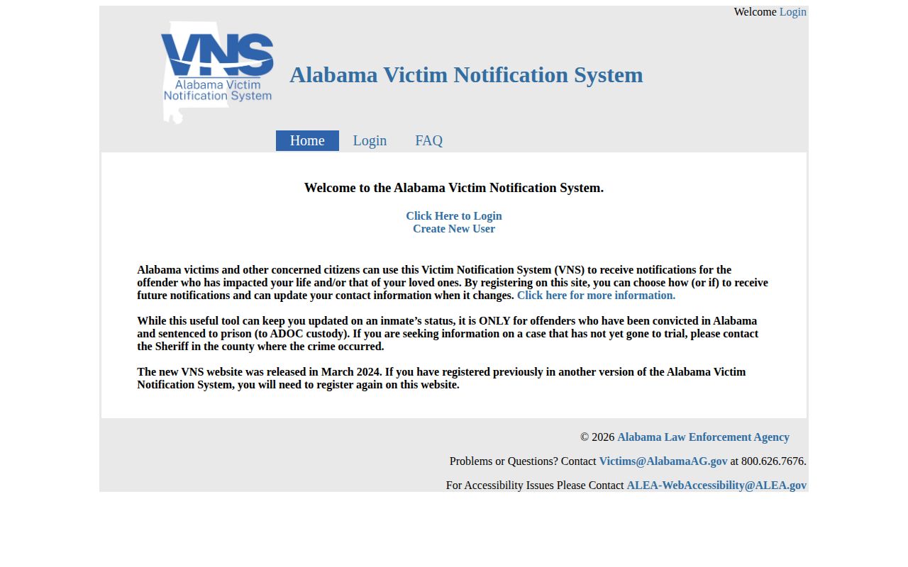 Alabama VINE Shelby County custody alert registration controls
